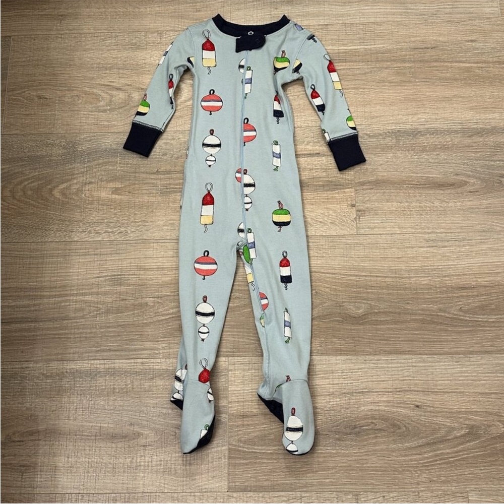 The Beaufort Bonnet Company Light Blue Buoy Print Footed Pajamas